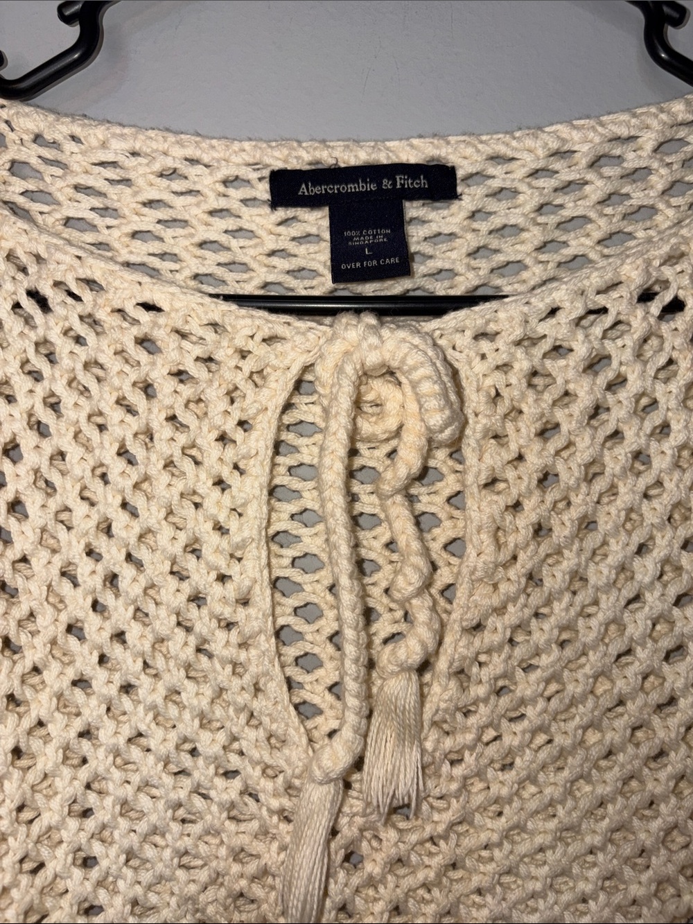Abercrombie & Fitch Cream Boho Open-Knit Tie Detail Sweater Large - Picture 4 of 8